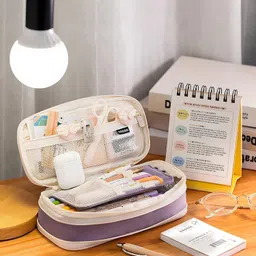 dimoris Zipper Pen Pencil Case or Pouch for College Student solid Art Canvas Pencil Box Geometry Box image 2