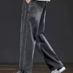 fude pride Men Loose Fit Mid Rise Grey Jeans image 3