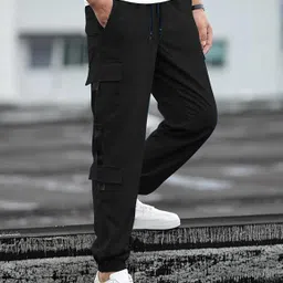 Men Solid Black Track Pants-image-0