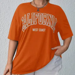 stockton Women Printed Round Neck Polycotton Orange T-Shirt-picture-26