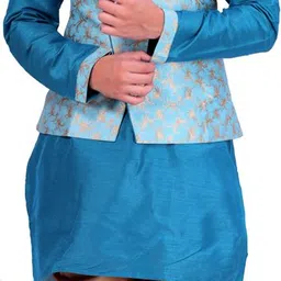 Pooja Ethnic Pooja Ethnic Men's Blue Silk Indo Western with Dhoti PE9100 Embroidered Sherwani-picture-36