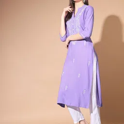 threadkaari Women Chikan Embroidery Cotton Rayon A-line Kurta image 3
