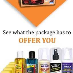 max Complete Car Care Kit includes Dashboard & Tyre Shiner 200 ml, Liquid Wax Polish 200 ml, Vinyl & Leather Polish 200 ml, Windshield Washer 200 ml, Car Shampoo 200 ml, Foam applicator - 3 Pcs, Microfiber Cloth - 1 Pc Combo image 3
