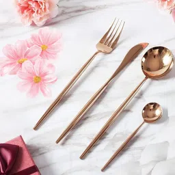 manishaware A Touch of Edgy Elegance for Your Table | Rosegold Dining Set | Design H Stainless Steel Cutlery Set image 3