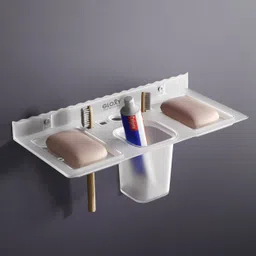 gloxy 2 in 1 Soap Dish with Toothbrush Stand | Wall Mount Bathroom Organizer Bathroom Mirror image 5