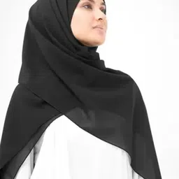 basket365 Solid Georgette Women Black Scarf, Stole, Fancy Scarf-picture-10