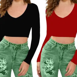 jovo Pack of 2 Party Regular Sleeves Self Design Women Multicolor Top-picture-30