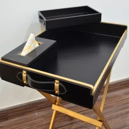 CasaGold Black Foldable Leather Butler Tray Table & Serving Tray & Tissue Box with Metal Stand image 5
