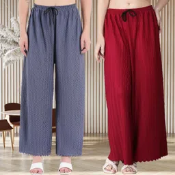 kwsh Pack of 2 Women Regular Fit Grey, Maroon Viscose Rayon Trousers image 1