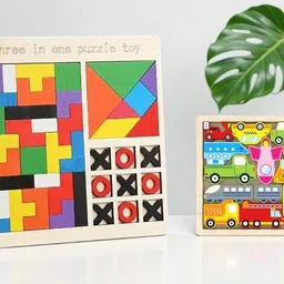 Kids Educational Wooden Puzzle Combo | 3 in 1 Learning & Vehicle Puzzle X86-image-96