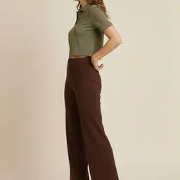 de trendz Women Flared Brown Cotton Blend Trousers image 3