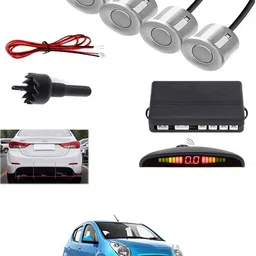 maties 4Silver Parking Sensor With LED Display Increased Safety For Car-24 Universal 4 Silver Reverse Parking Sensor With LED Display For Cars-24 Parking Sensor image 1