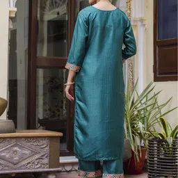 vredevogel Women Cotton Silk Kurta Pant Dupatta Set image 5