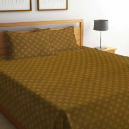 arrabi Yellow Traditional 300 TC Cotton Double Bed Cover with 2 Pillow Covers-picture-33
