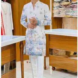 diamond cluster Men Cotton Silk Kurta Pyjama Set image 2