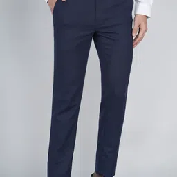 peter england Men Regular Fit Blue Cotton Blend Trousers-picture-10