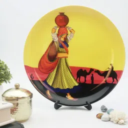 Yellow Ceramic Rajasthani Nomad Girl Decorative Plate Showpiece By Kolorobia-picture-11
