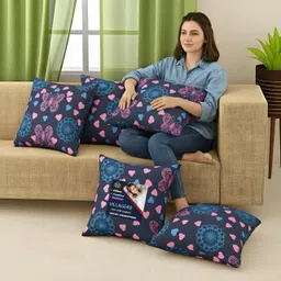 villagers Microfibre Cushion Pack of 5 Geometric Premium Cushion Set | (16x16 inch) image 3