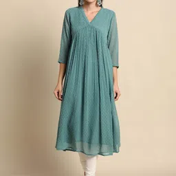janasya Women Woven Design Chiffon Flared Kurta image 2