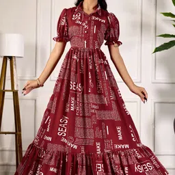 stylewears Printed Crepe Stitched Flared/A-line Gown image 4