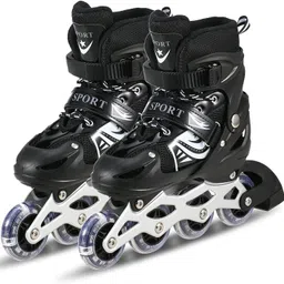 jr club Inline Skates with PU Flashing Wheel Aluminum Body with Size Adjustable In-line Skates - Size 6-10 UK-picture-20