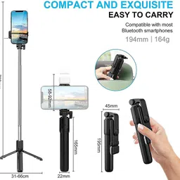RENTOOR R1s Bluetooth Selfie Sticks Remote Selfie Light 3-in-1 Multifunctional Stand Monopod Kit, Tripod, Tripod Ball Head, Tripod Bracket image 2