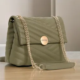 Khaki Women Sling Bag Quilted stich sling bags-image-4