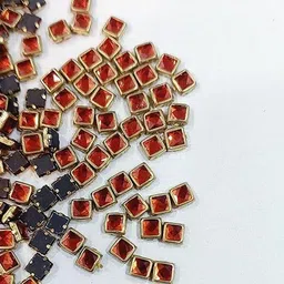 prabhasdesigns Orange color 4mm Square Shape Kundan Stone 50 grams (Approx. 500 pcs) for DIY Orange Beads image 3