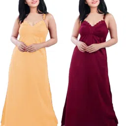 Women Maroon, Beige Petticoat Slip-image-3