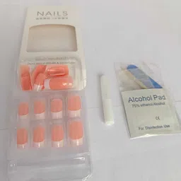 Artificial Press On Nails Set – Peach colour ,24 Pcs-image-9