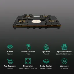 FABER Prince Plus 4 Burner Manual Hob (Brass Burner, Black) image 3