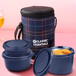 classic essentials Microwave Safe Stainless Steel | Insulated Fabric Bag | Leak Proof 3 Containers Lunch Box-picture-14