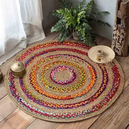 Multicolor Abstract Cotton 3 ft x 3 ft Hand Woven Round Carpet,By The Home Talk image 1