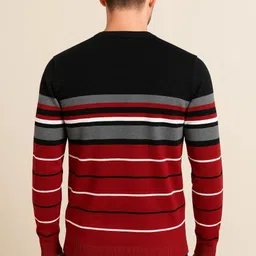 metronaut Men Striped Round Neck Multicolor Sweater image 2