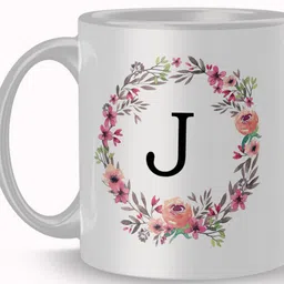 rajeec Best Gift J Letter Flower Alphabet Special Day Ceramic Coffee Ceramic Coffee Ceramic Coffee Mug-picture-23