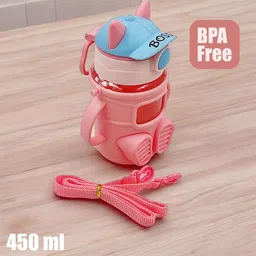 poksi Cartoon Character Water Bottle for Kids|BPA Free, with Straw & Shoulder Strap 450 ml Water Bottle-picture-16