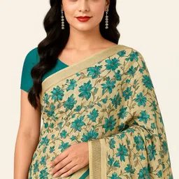 kesarii Floral Print, Striped, Printed Daily Wear Khadi Saree image 4