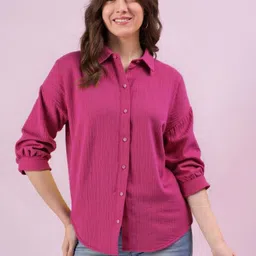 pp productions Women NA Fit Self Design Spread Collar Casual Shirt-picture-12