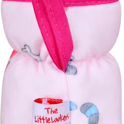 the little lookers Soft Plush Stretchable Baby Feeding Bottle Cover with Easy to Hold Strap | Suitable for 60ml | Cute Animated Overall Print Pack of 2 (Pink & Blue, Narrow Neck 60ml/2OZ) image 2