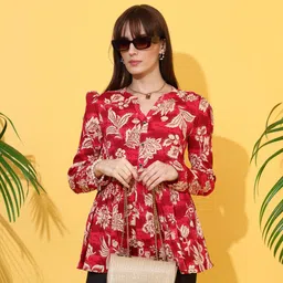 sheetal associates Casual Regular Sleeves Printed Women Red Top image 1