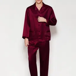 bella babe by sk Men Night Suit Set Red Solid image 1