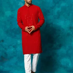anaya azrin Men Embroidered, Embellished Viscose Rayon Straight Kurta-picture-44