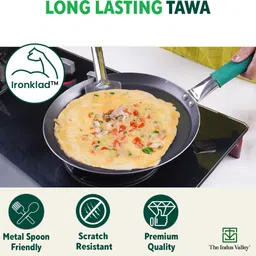 the indus valley Pre-seasoned Light Iron Flat Tawa with long Handle and Silicone Grip - 10.2 inch Tawa 26 cm diameter image 3