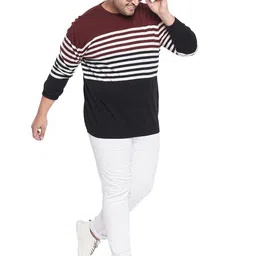 bigbanana Men Colorblock, Striped Round Neck Multicolor Sweater image 3