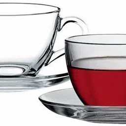 tinsuhg Pack of 4 Glass Glass Tea Cup & Saucer Set Clear Cups- Tea Cup (2 Cups & 2 Saucers)-picture-20