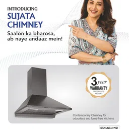 sujata SUJATA_ONYX - Black_60 Auto Clean Wall Mounted BLACK 1250 CMH Chimney image 3