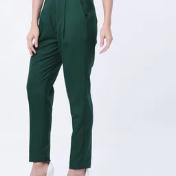 tokyo talkies Women Regular Fit Green Cotton Blend Trousers image 3