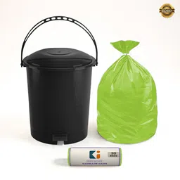 10 L Pedal Dustbin & Garbage Bag 19x21 In (Green - 1 Roll) Black Plastic Dustbin-image-96