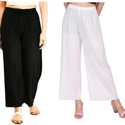resham Pack of 2 Women Regular Fit Black, White Lycra Blend Trousers image 1