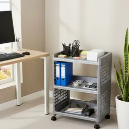 umax 3 Shelf Movable Rack, Multipurpose Storage Trolley with Smooth 360° Wheels Plastic Kitchen Trolley image 2